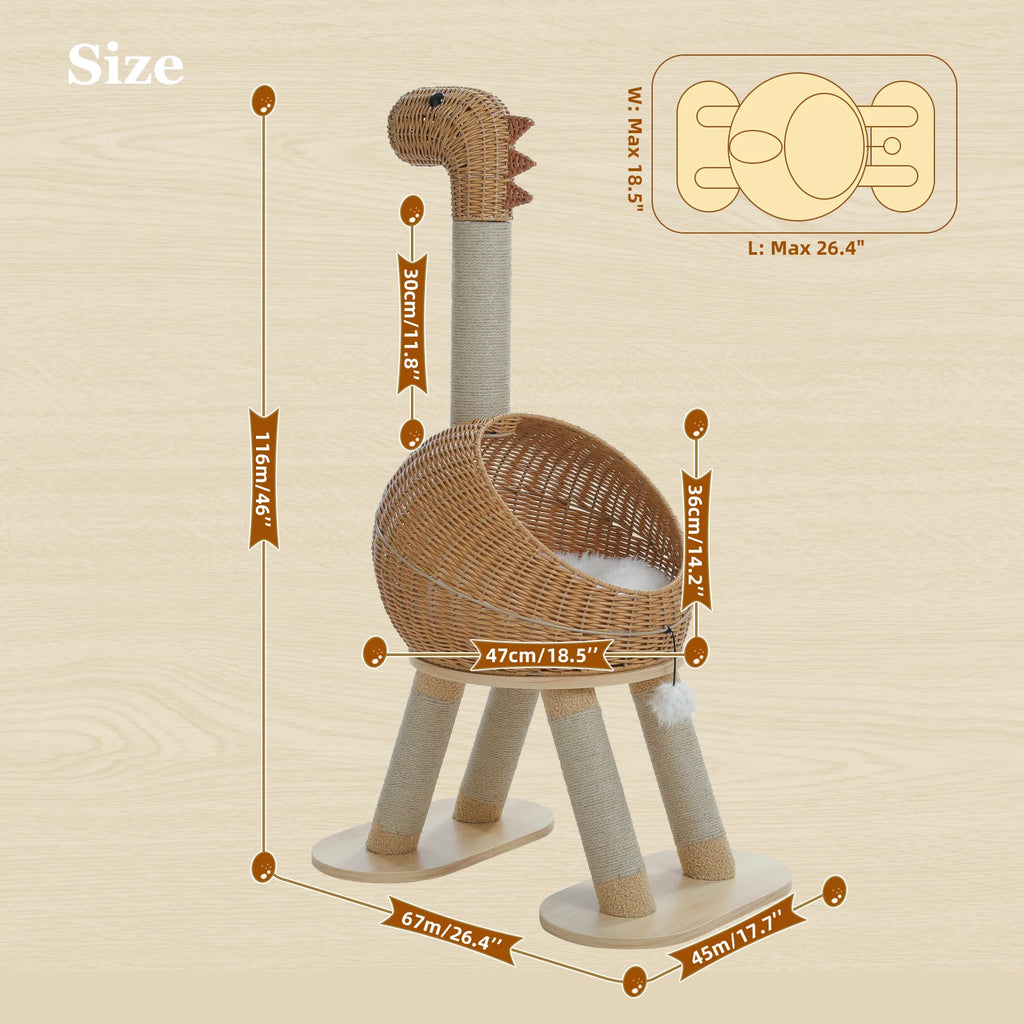 Premium Wicker Dinosaur Cat Tree & Scratcher