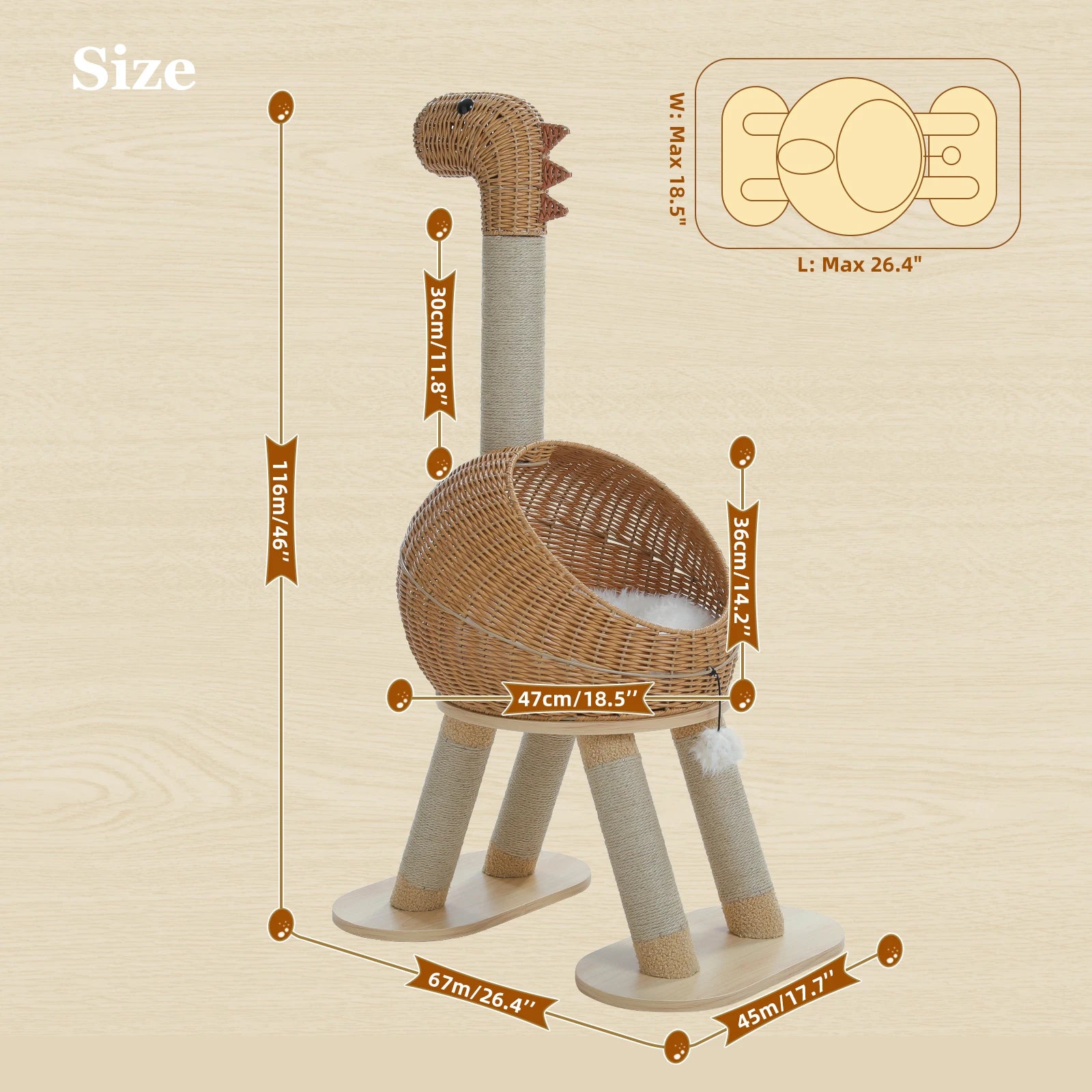 Premium Wicker Dinosaur Cat Tree & Scratcher