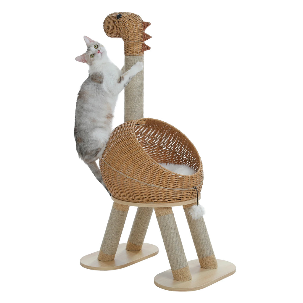 Premium Wicker Dinosaur Cat Tree & Scratcher