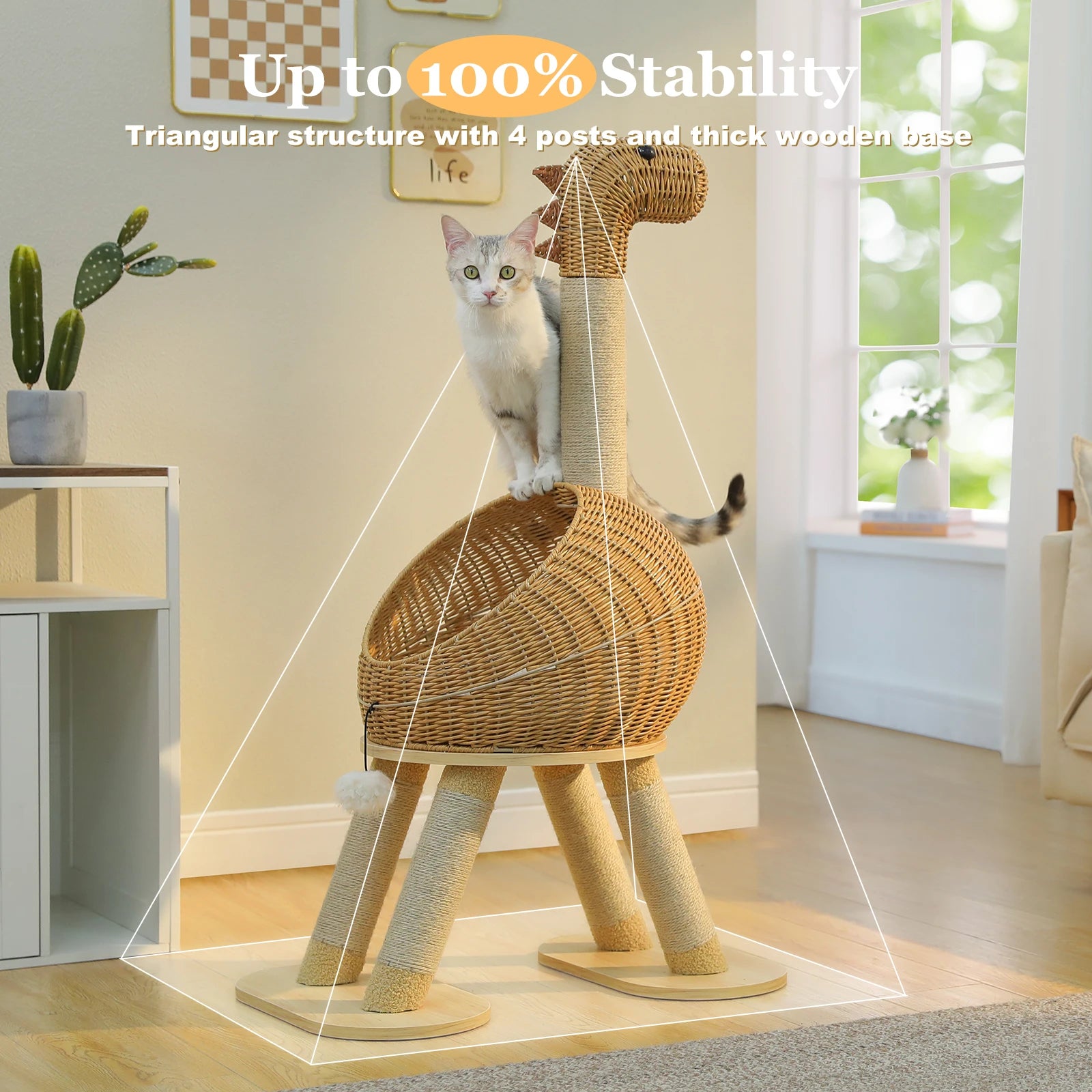 Premium Wicker Dinosaur Cat Tree & Scratcher