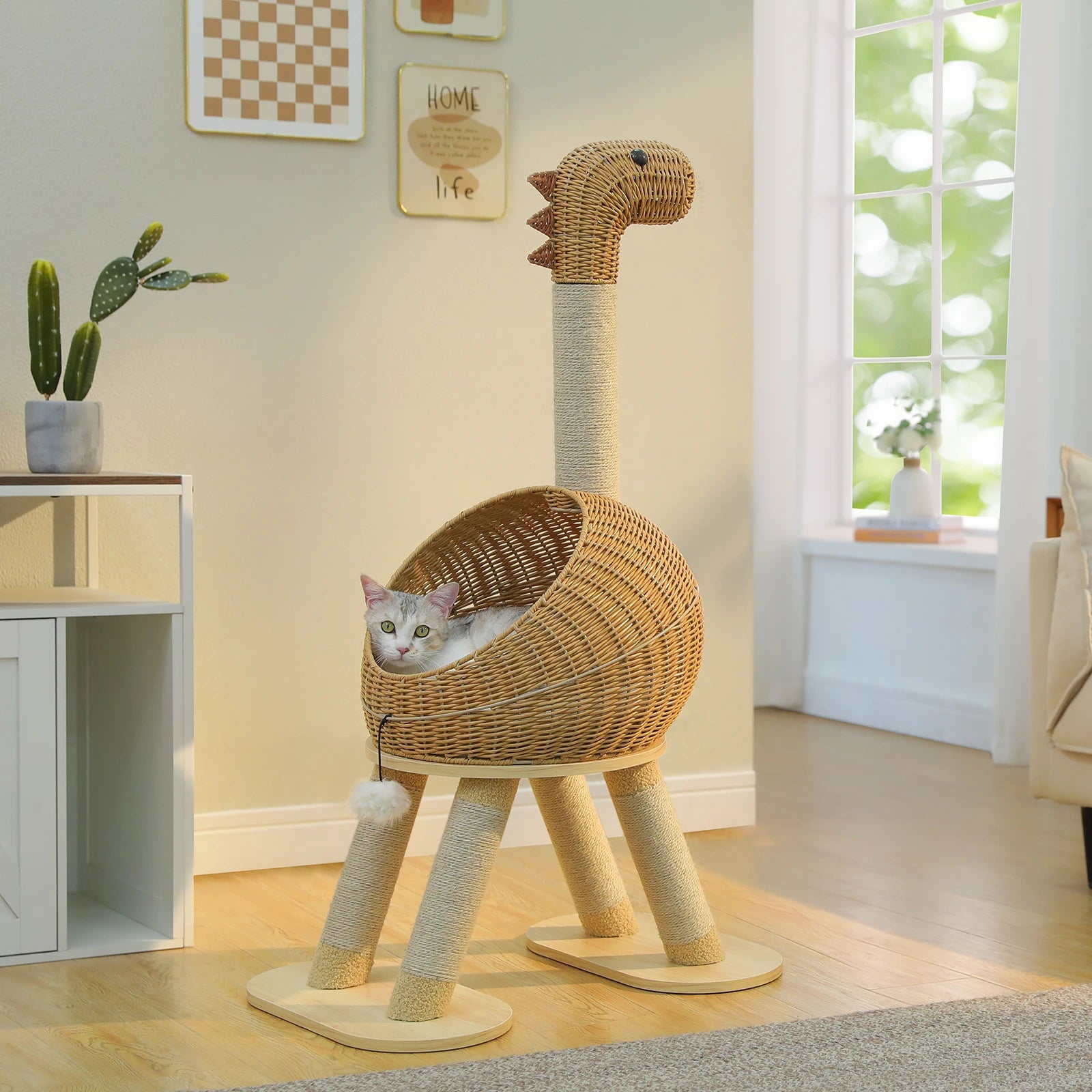 Premium Wicker Dinosaur Cat Tree & Scratcher