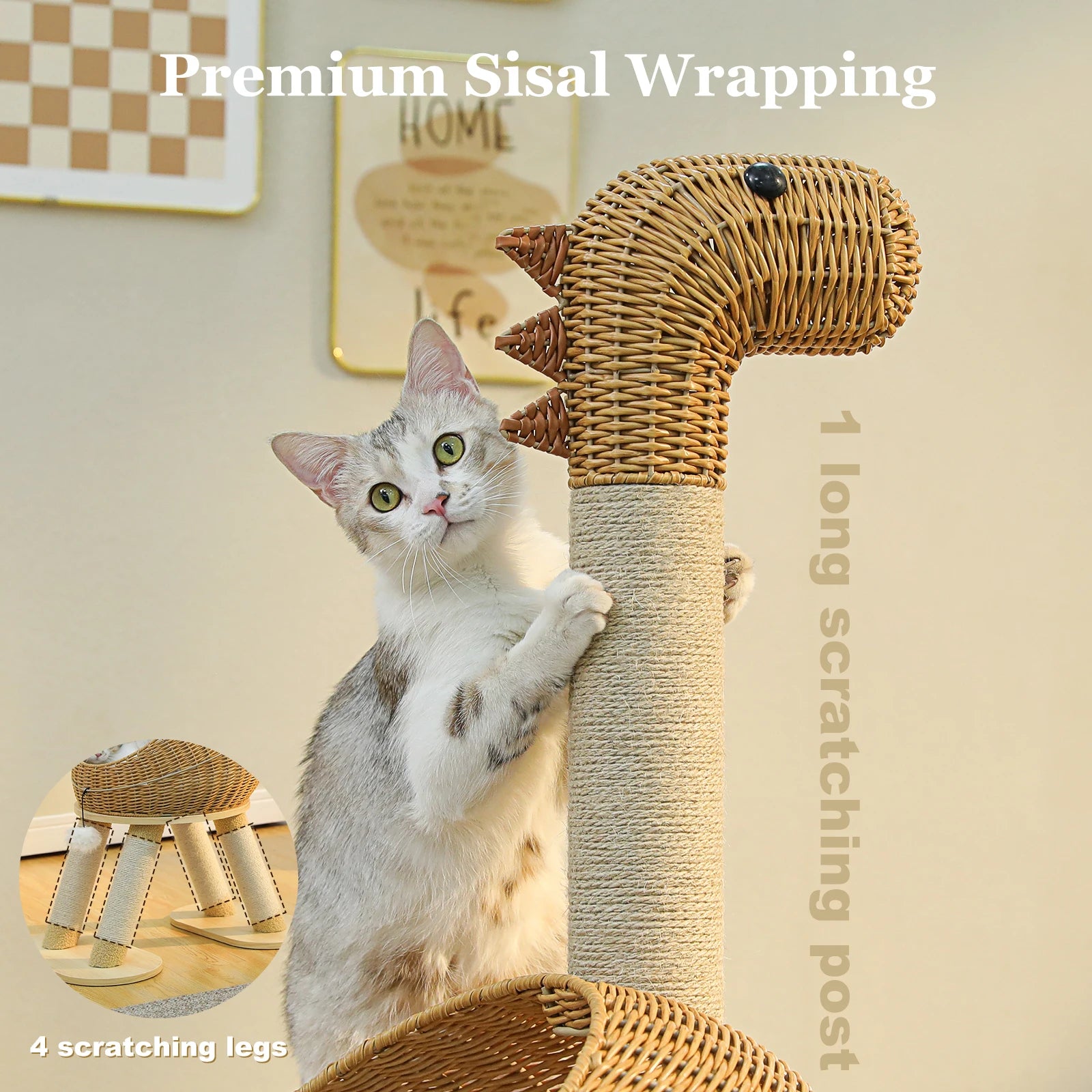 Premium Wicker Dinosaur Cat Tree & Scratcher
